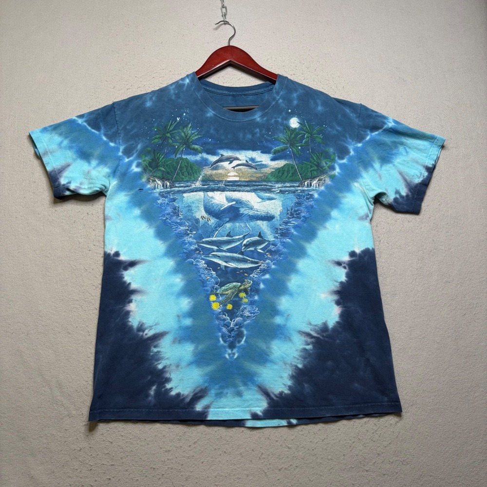 Liquid Blue T Shirt Mens‎ XL Blue Tie Dye Marine Life Dolphin Whale Vintage Y2K